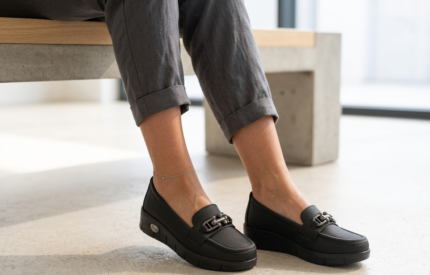 siyah metal tokalı ortopedik kadın loafer babet